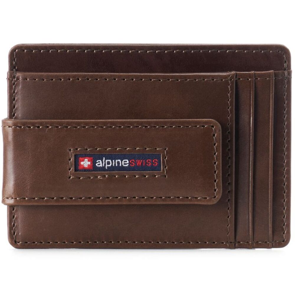 Alpine Swiss Mens RFID Safe Slim Magnetic Money Clip Leather Front Pocket Wallet